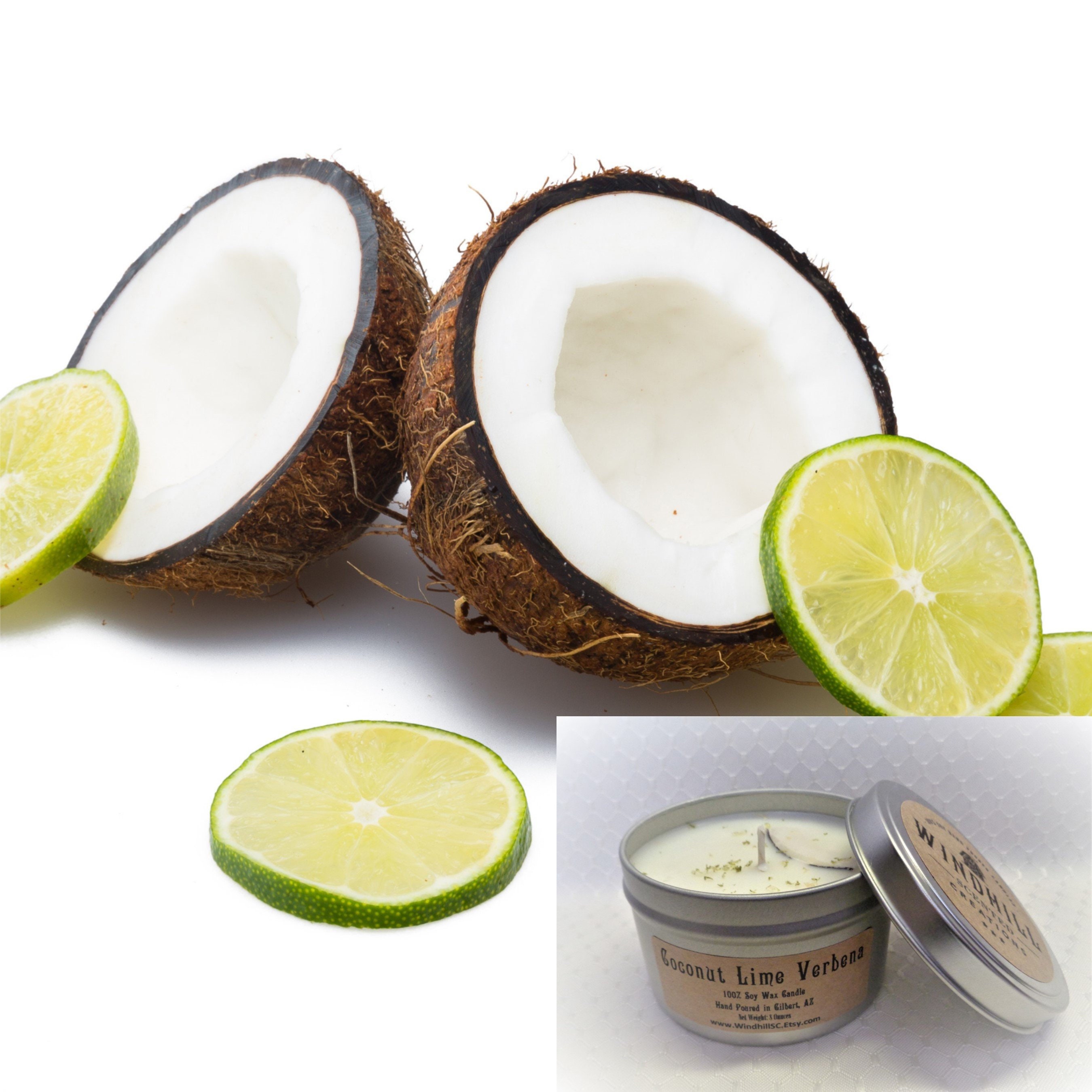 Coconut Lime Verbena scented candle in 6oz & 8oz tins candle tin