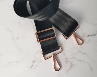 Seatbelt crossbody strap, seatbelt strap, with rose gold hardware, adjustable crossbody clip on strap, 2 inch seatbelt strap for bags