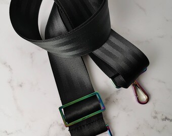 Seatbelt crossbody strap, seatbelt strap, with rainbow hardware, adjustable crossbody clip on strap, 2 inch seatbelt strap for bags