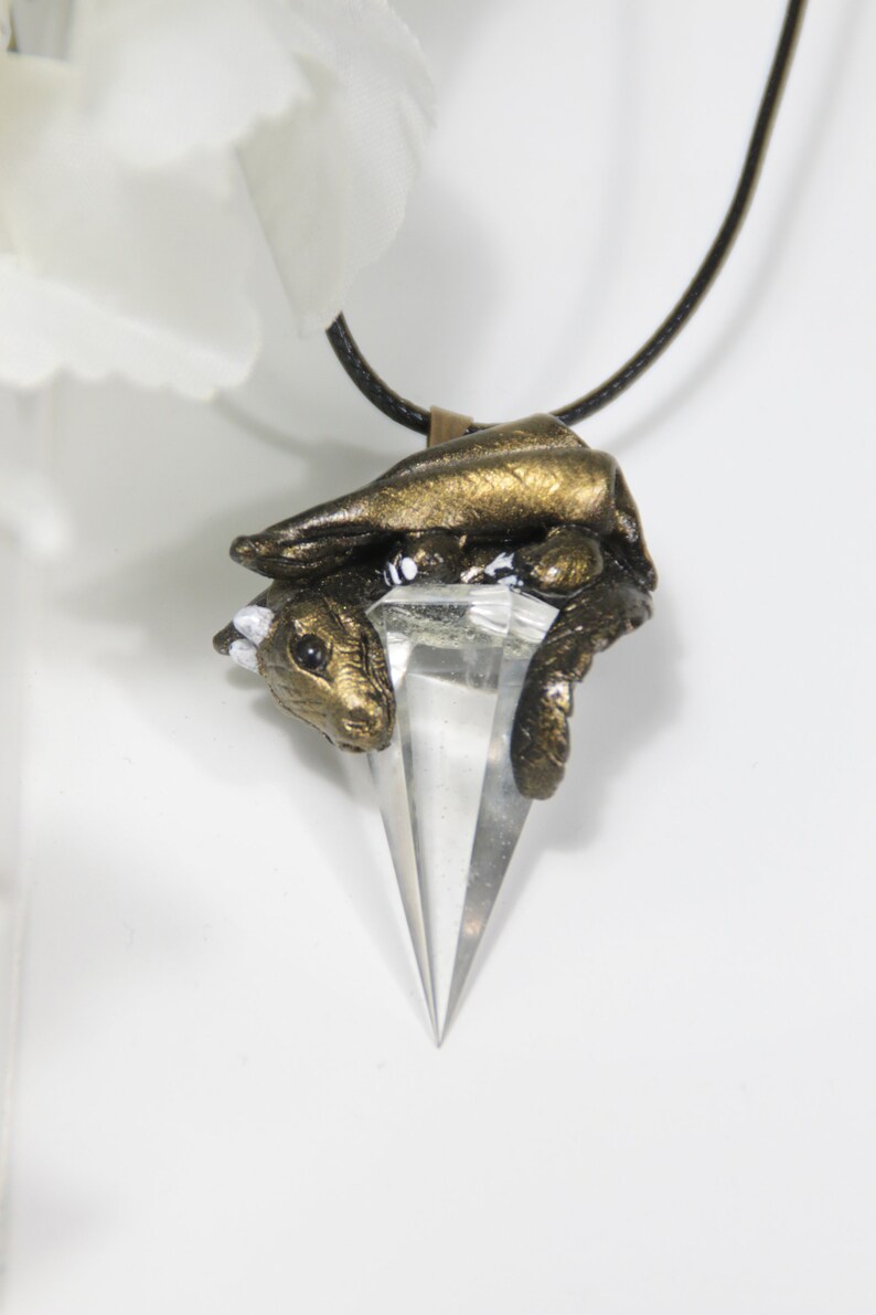 Golden dragon crystal necklace gold baby dragon pendant faux quartz dragon figurine