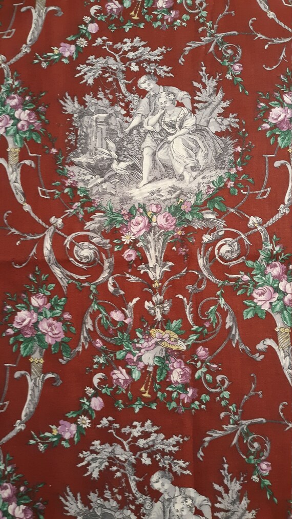 One Yard Wine Colored Quilting Fabric With Romantic Couple And Etsy