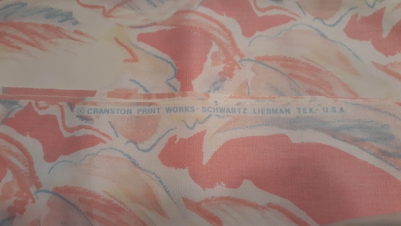 Vintage Cranston Print Works Pink Blue Water Color Flower Cotton Fabric