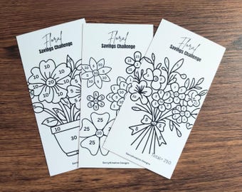 Floral Savings Challenge l Suivi du défi épargne l Lot Savings Challenge l Rembourrage en espèces l Système d'enveloppes pour espèces l Réutilisable