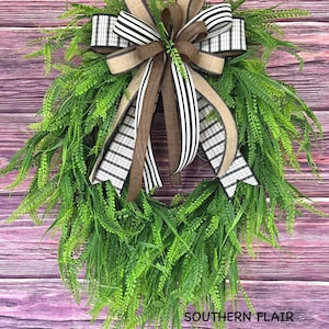 Beaded Fern Grass Wreath, Greenery Wreath, Rustic Farmhouse Wreath, Spring Wreath, Farmhouse Wreath, Everyday Wreath, Saw Grass Wreath