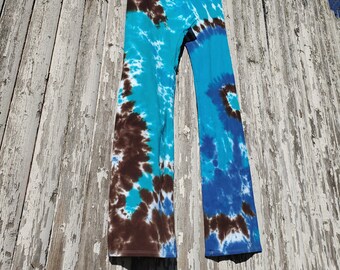 Blue & Brown Tie Dye Flare Yoga Pants, Size XL