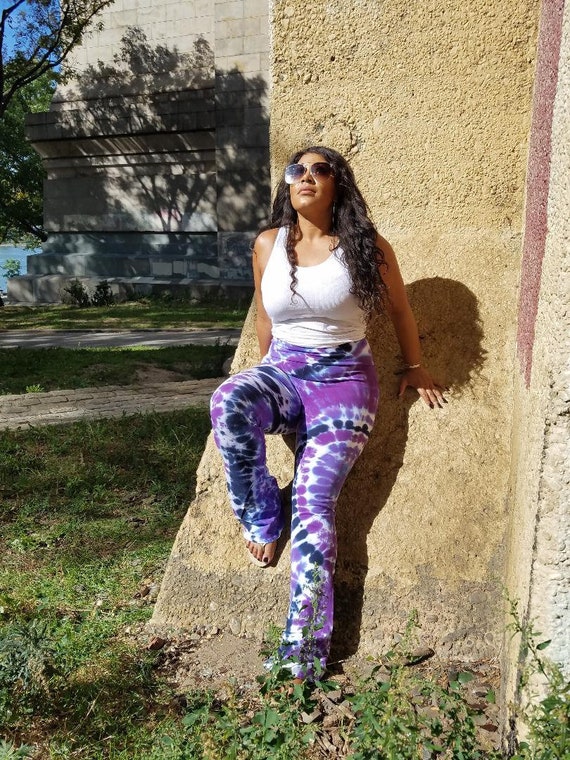 Tie Dye Yoga Pants Flare Legs Purple 