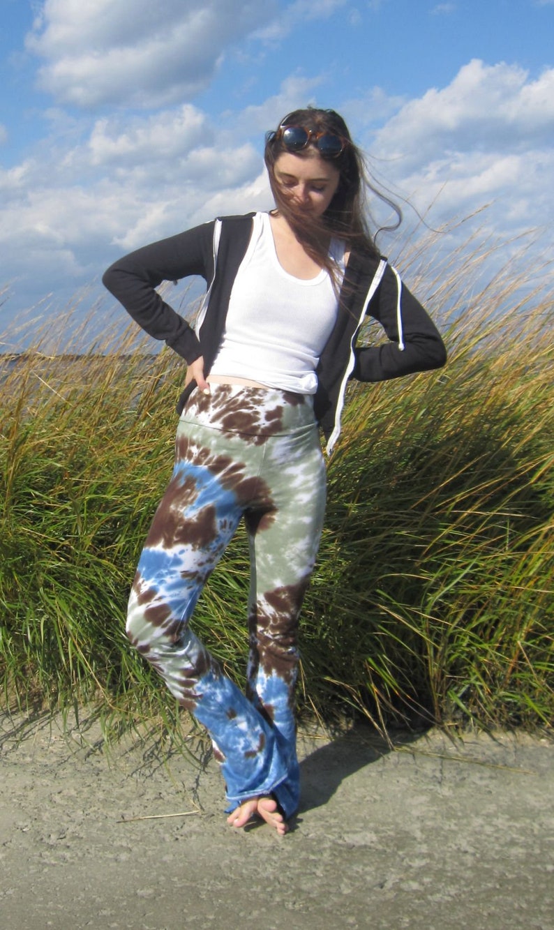Tie Dye Yoga Pants Flare Bottom Earthy S2XL Plus Curvy Etsy