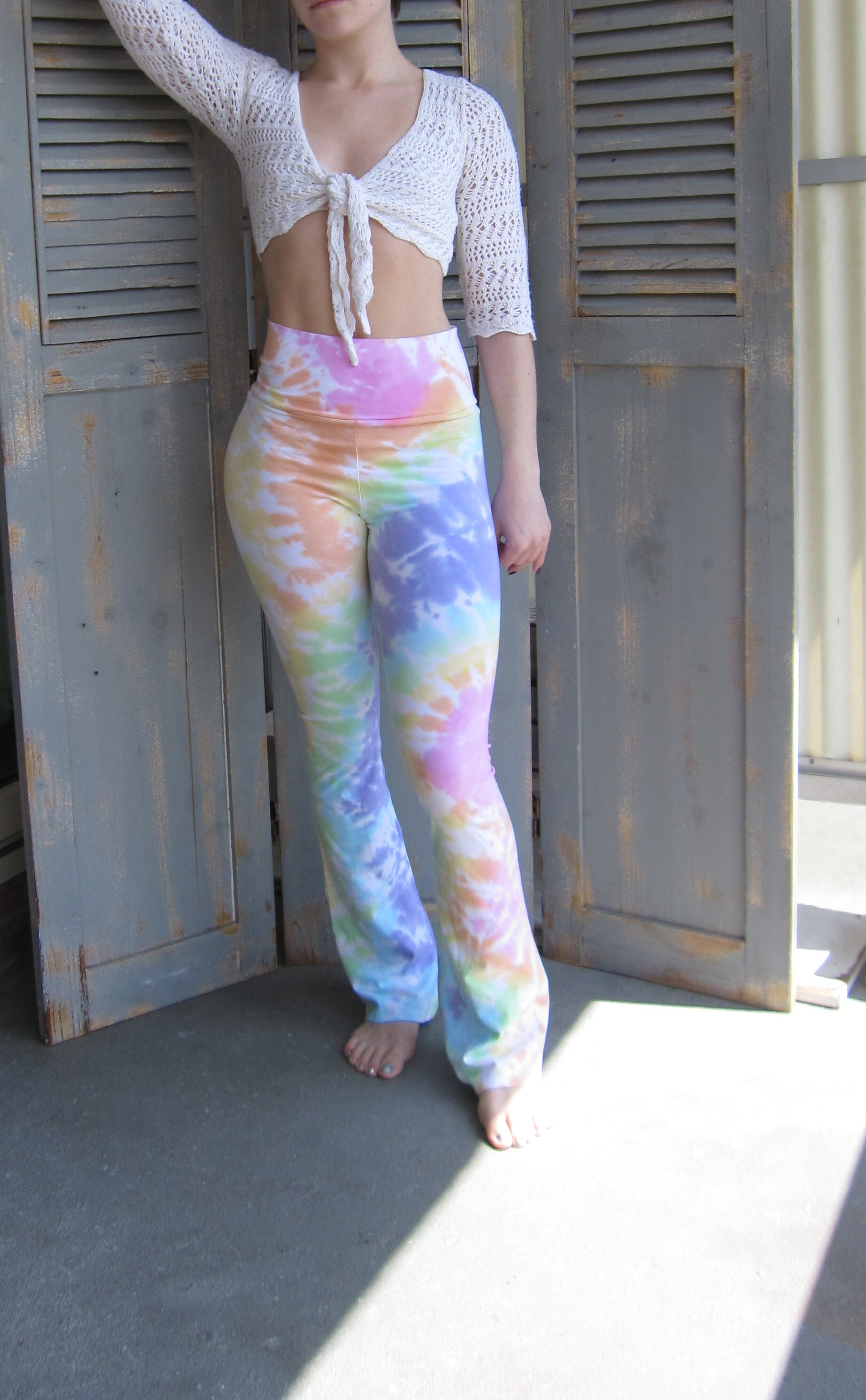 Tie Dye Yoga Pants Flare Bottom Pastel Rainbow Etsy