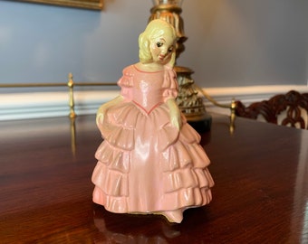 Vintage Chalk Ware Lovely Victorian Lady Figurine in Pink Dress Coventry Ware