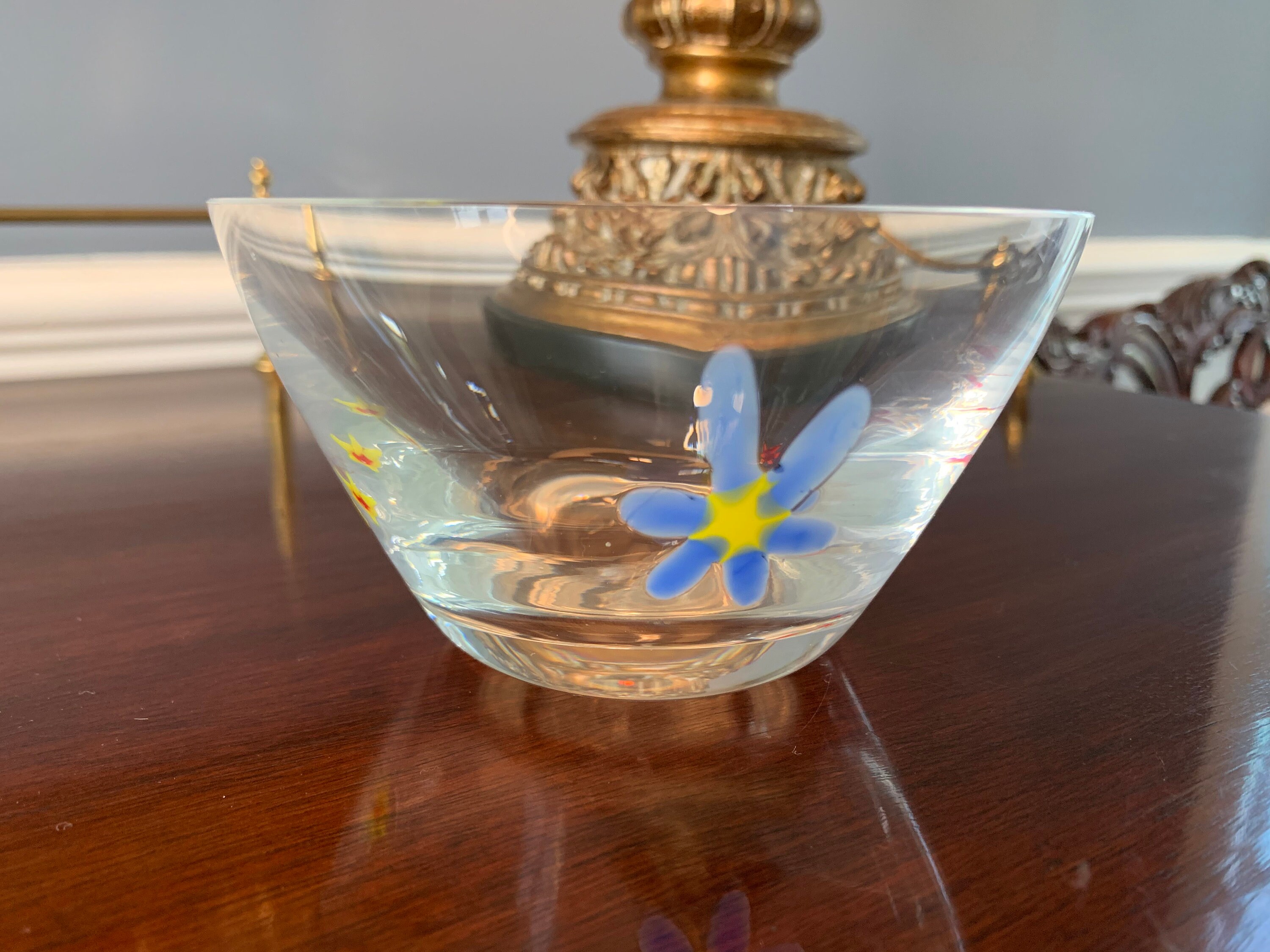 Vintage Clear Blown Glass Bowl With Hand Painted Flowers Etsy UK