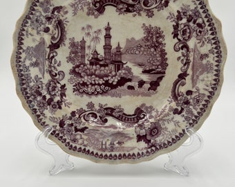 Job and John Jackson J.J.J. Purple Transferware Plate Indian Pagoda c. 1830&#39;s