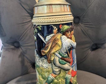Vintage Thewalt German Beer Stein Pewter Lid Relief  Scene Marked Germany 12"