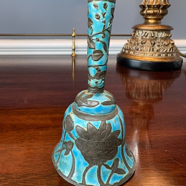 Antique Champleve Enamel Chinese Bell with Peking Glass Clapper Early 1900's