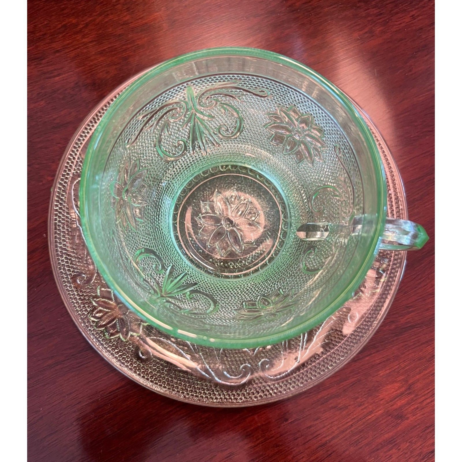 Vintage Tiara Glass Sandwich Pattern Chantilly Green Cup and Etsy