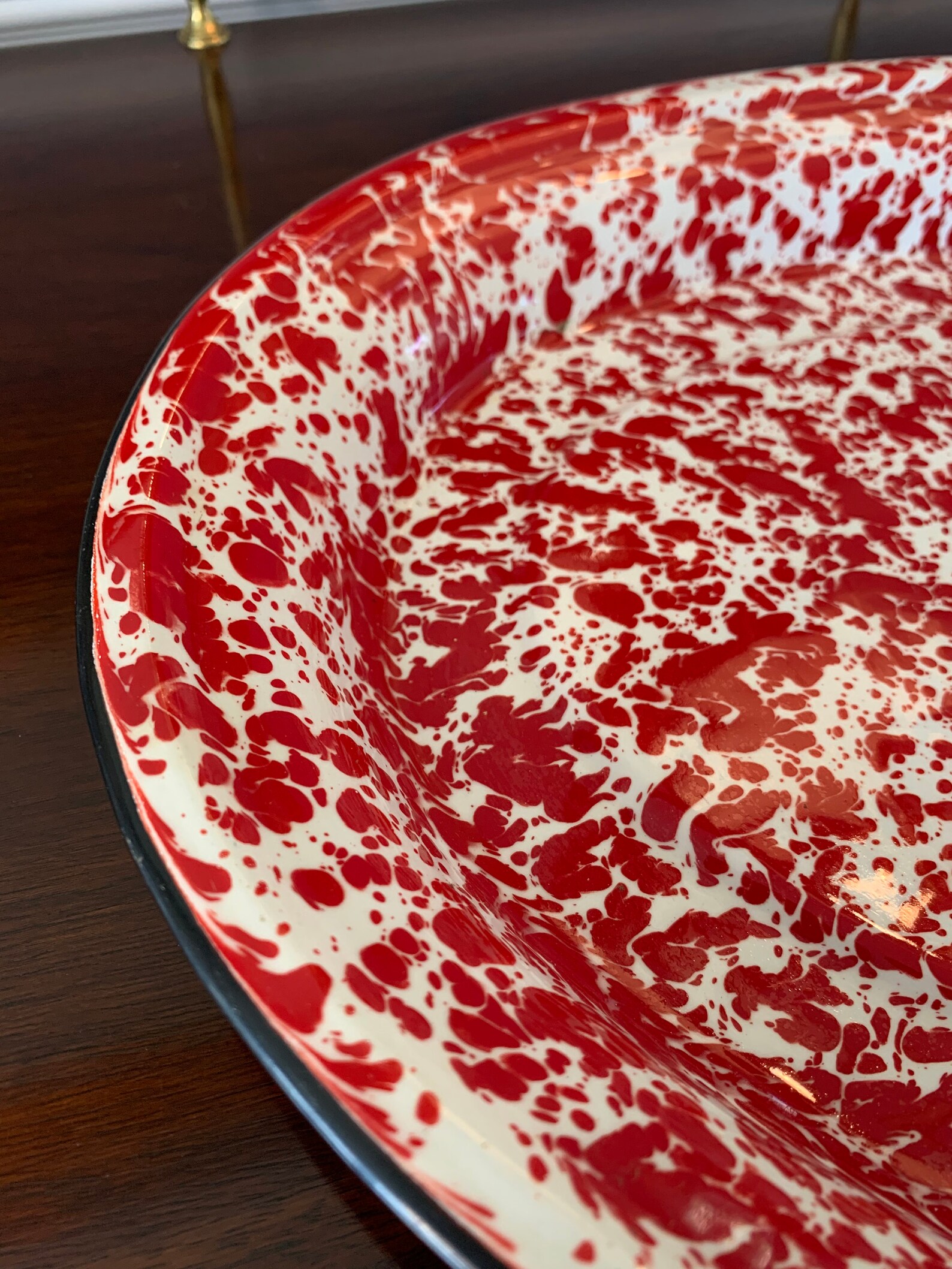 Red and White Enamelware Splatterware Oval Serving Tray Party Etsy