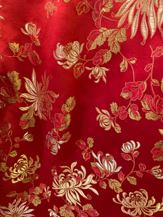 Vintage Red Silk Cheongsam Chinese Dress Gold Emb… - image 4