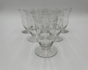 Vintage Juice Glasses Flower Etched Stem Set of 4 Glasses