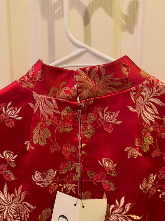 Vintage Red Silk Cheongsam Chinese Dress Gold Emb… - image 3