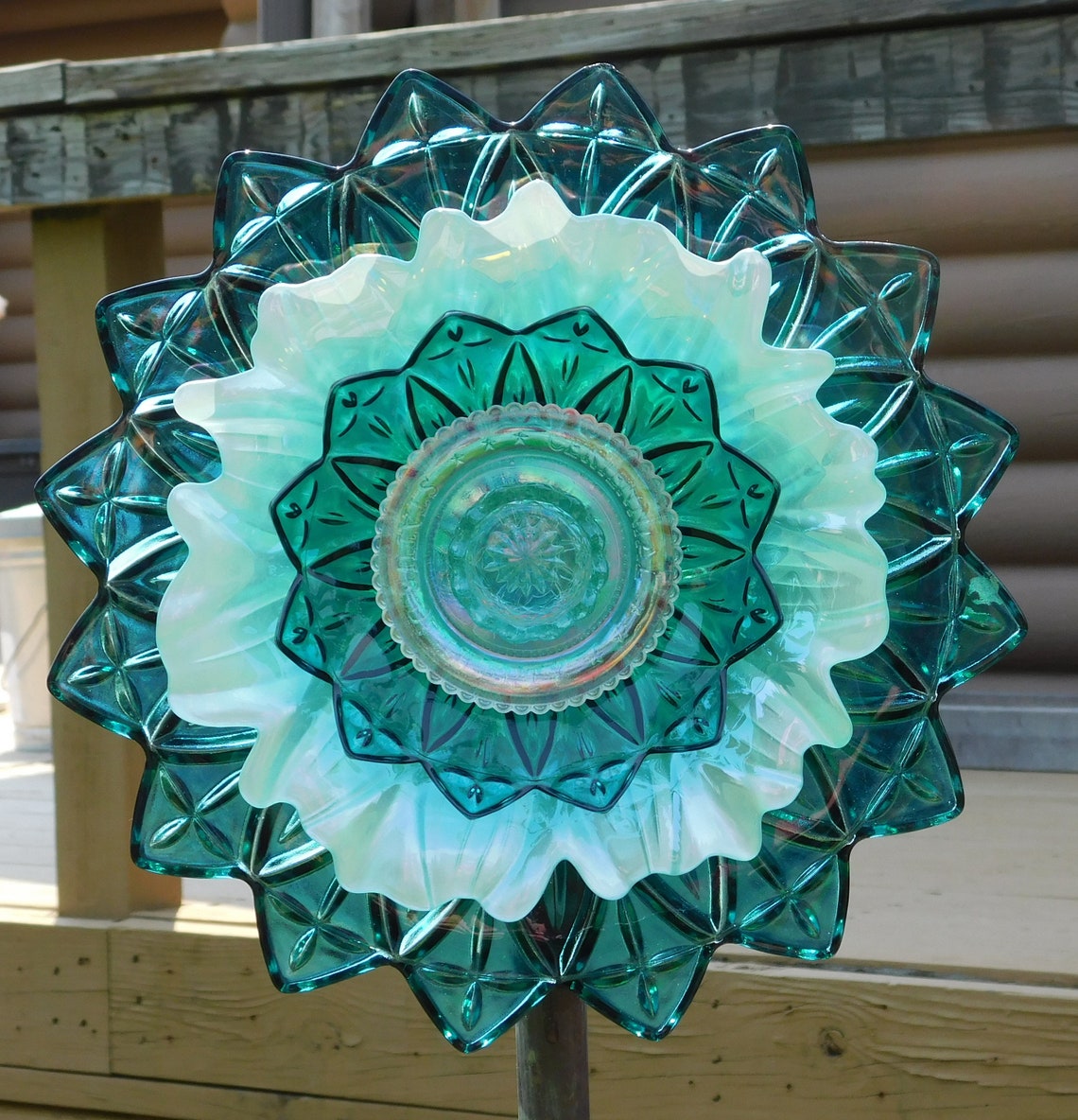 Shades of Teal Glass Flower Yard Art Glass Flowers Outdoor Etsy