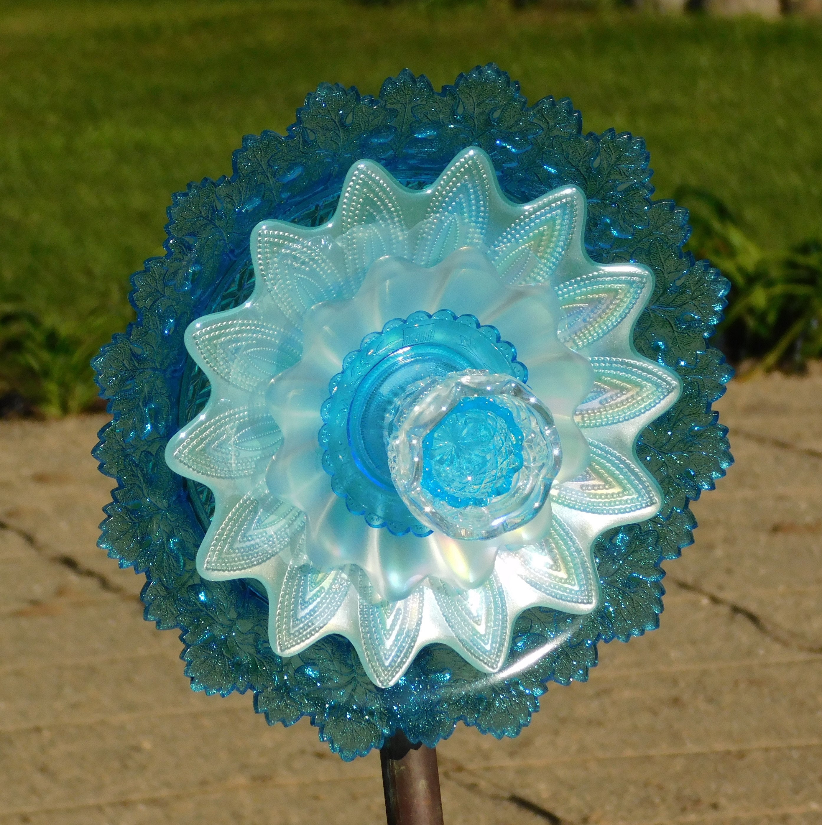 Shades of Blue Glass Flower, Yard Art, Glass Flowers, Outdoor Decor
