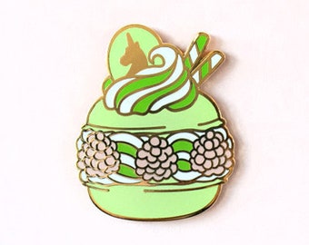 Matcha Green Tea Unicorn Macaron Sweets Pin | Green tea dessert Hard Enamel Pin - Pin Trade - Cute Matcha Pink Raspberry Baking Pin