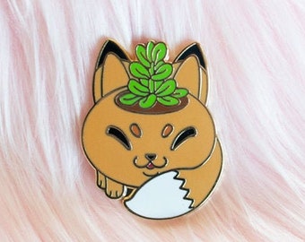 Fox planter hard enamel pin - Cute fox with succulent planter - planter trading pin | Gift for plant moms and gardening lovers