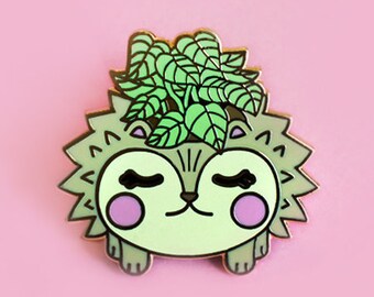 Hedgehog planter hard enamel pin - Cute hedgie hedge hog planter - planter trading pin | Gift for plant moms and gardening lovers