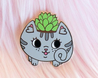 Retro Cat Planter hard enamel pin - Cat planter - planter pin - plant mom gift - cat enamel pin - Retro Cat Pin - kawaii planter - lapel pin