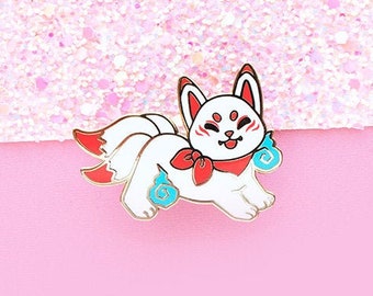 Kitsune Enamel Pin | Fox Pin | Japanese Fox Enamel Pin | Kitsune Gift | Fox Fire | Japan Fox Spirit Pin | Kawaii pin gift | Fox enamel pin