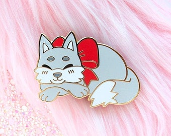 Wolf Enamel Pin - Little red riding hood - Fairytale gift | Woodland animal hard enamel pin gift | Wolf Jewelry | Grey wolf puppy pin