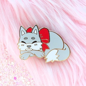 Wolf Enamel Pin - Little red riding hood - Fairytale gift | Woodland animal hard enamel pin gift | Wolf Jewelry | Grey wolf puppy pin