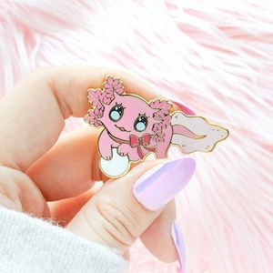 Pink Axolotl Enamel Pin - Aquatic Critter Hard Enamel Pin - Cute salamander - Unique Axolotl Gift | Kawaii Axolotl Pin | Gift for her