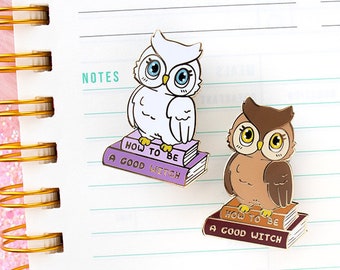 Brown and Snowy Owl Pins | magical owl hard enamel pin | white owl enamel pin | brown owl pin | cute owl pin | witch enamel pin | owl gift