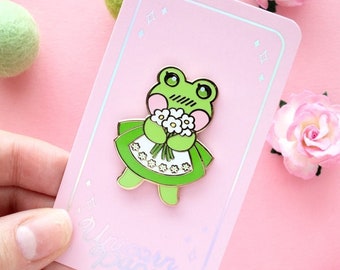 Shy Frog Enamel Pin // Cottagecore Froggy // Frog Pin, Flowers, Cute Frog Gift