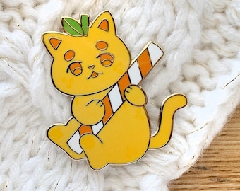 Orange Kitty Enamel Pin | Citrus Fruits themed cat enamel pins