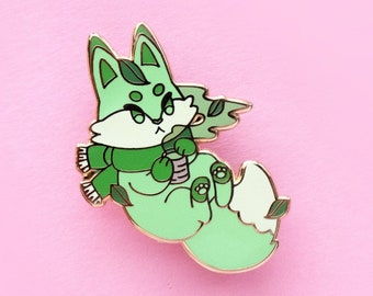 Matcha Fox Enamel Pin | Matcha, Green Tea Themed Fox animal lapel pin