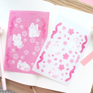 Sakura Cats Vinyl Holo Deco Sticker Sheet | Polco Deco Sticker, Kpop Toploader Decoration Sticker, Polaroid Stickers, Photocard, Holographic