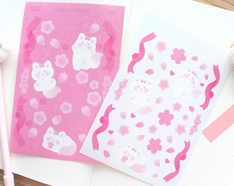 Sakura Cats Vinyl Holo Deco Sticker Sheet | Polco Deco Sticker, Kpop Toploader Decoration Sticker, Polaroid Stickers, Photocard, Holographic