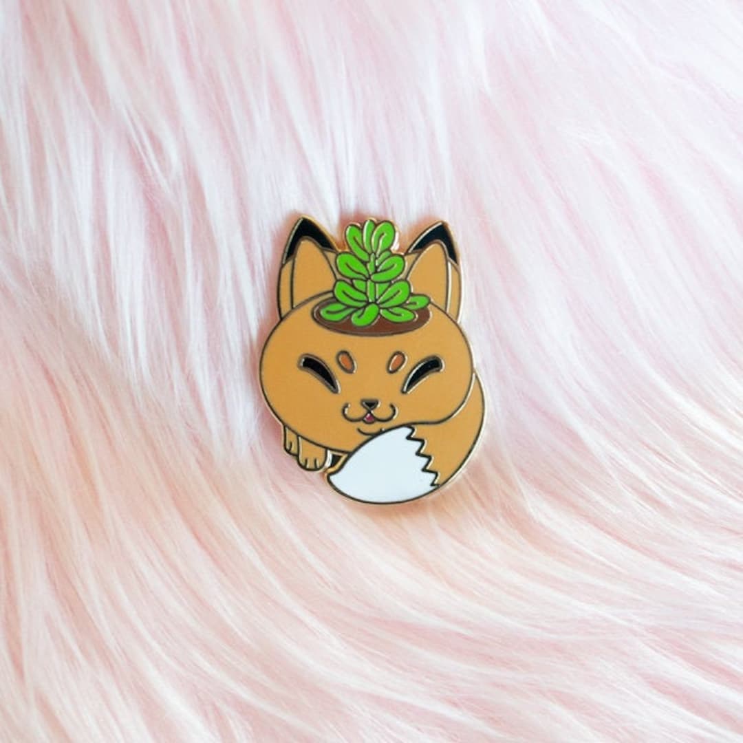 Fox Planter Hard Enamel Pin - Cute Fox With Succulent Planter - Planter ...