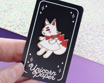 Kitsune Enamel Pin | Fox Pin | Japanese Fox Enamel Pin | Kitsune Gift | Fox Fire | Japan Fox Spirit Pin | Kawaii pin gift | Fox enamel pin