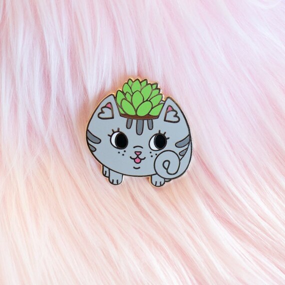 Retro Cat Planter hard enamel pin - Cat planter - planter pin - plant mom gift - cat enamel pin - Retro Cat Pin - kawaii planter - lapel pin