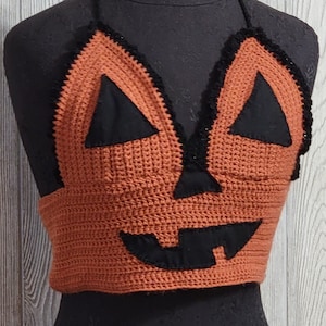 Crochet Pumpkin Style Halloween Fall Bralette Crop Top Festive