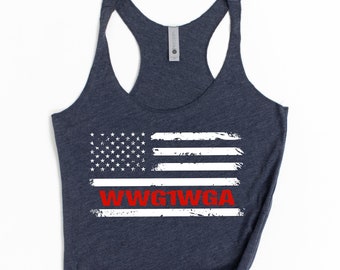 Tee Hunt We are Q WWG1WGA Tank Top Stars and Stripes QANON Great Awakening Sleeveless