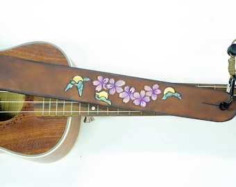 handbemaltes Ukulele-Riemenleder (individuell, handgefertigt) – mandschurisches Violett