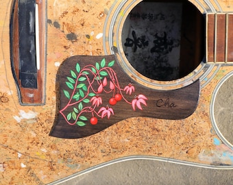 custom made pickguard, pickguard acoustic, guitar custom, handtooled pickguard - cranberry