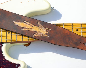 guitar gift, personalized guitar strap, guitar strap leather, custom strap, custom guitar strap, bass strap - desert fox 2