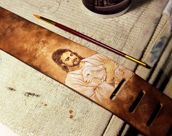 cross guitar strap, jesus guitar strap vintage, custom strap, custom guitar strap, bass strap, Personalized Leather Guitar Strap