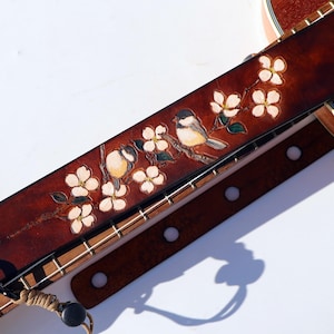 leather ukulele strap (customized,handmade) - chickadee, dogwood