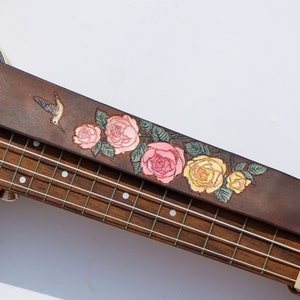 ukulele strap, ukulele accessories, rose custom strap ukulele image 1