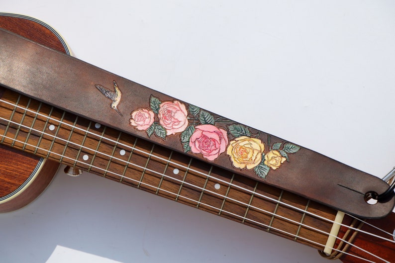 ukulele strap, ukulele accessories, rose custom strap ukulele image 1